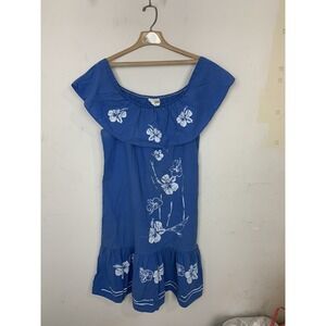 Hans Jutte Hawaii Womens Dress Medium Blue Beach Coastal Coverup Hawaiian VTG
